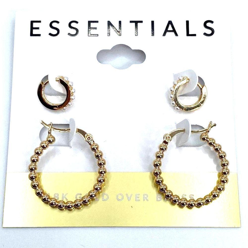 And Now This 2-Pc. Set Polished Small Hoop & Beaded Hoop Earrings in Gold-Plate